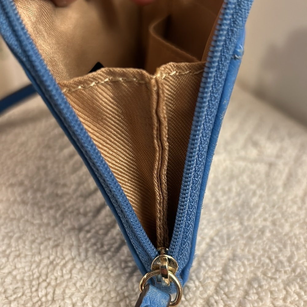 b. Makowsky Blue Leather Full Zip Wristlet Card Holder Wallet Detachable Strap - Picture 7 of 12